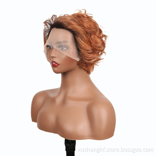 Unprocessed hair pixie curl wig human hair, virgin hd lace brazilian ombre colored bob wig 613 pixie frontal wigs